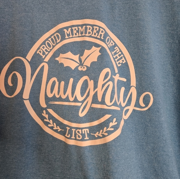 “Proud Member of the Naughty List” Graphic Tee | Blue Holiday ShirtDTF Transfer - Picture 2 of 4